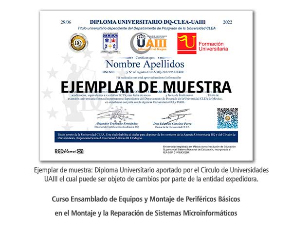 Diploma Universitario Ensamblado de Equipos y Montaje de Periféricos Básicos en el Montaje y la Reparación de Sistemas Microinformáticos Formación Universitaria