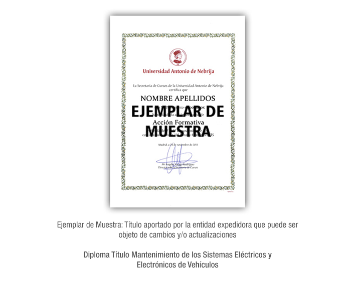 Diploma Título Mantenimiento de los Sistemas Eléctricos y Electrónicos de Vehículos formacion universitaria
