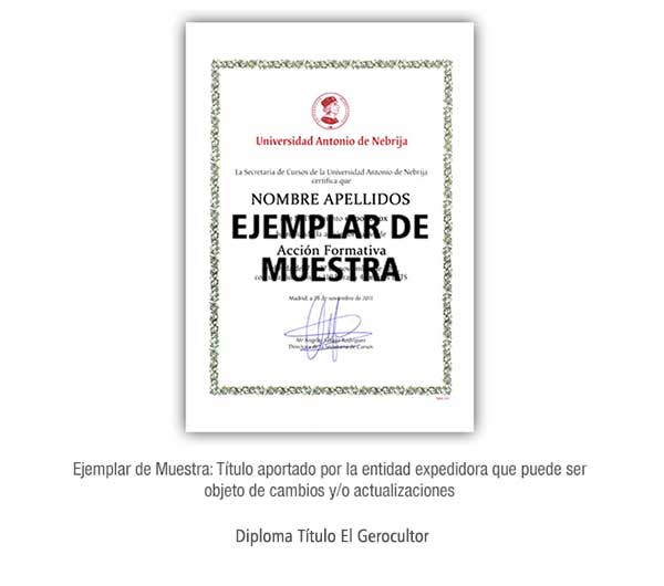 Diploma El Gerocultor acreditado por la Universidad Nebrija Formación Universitaria