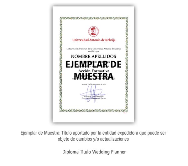 Diploma Título Wedding Planner Formación Universitaria