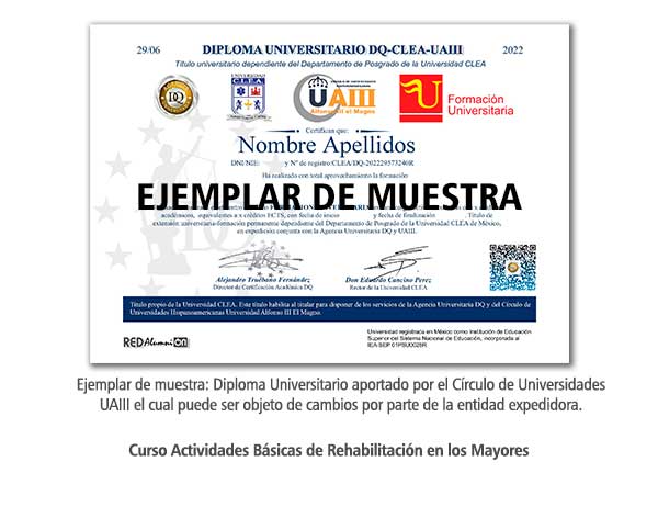 Diploma Universitario Actividades Básicas de Rehabilitación en los Mayores Formación Universitaria