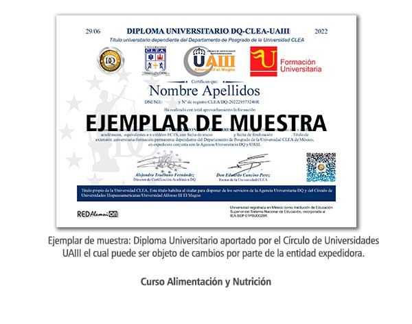 Diploma Universitario Alimentación y Nutrición Formación Universitaria