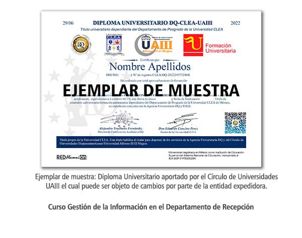 Diploma Universitario Gestión de la Información en el Departamento de Recepción Formación Universitaria