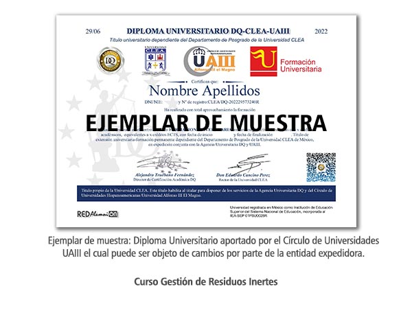 Diploma Universitario Gestión de Residuos Inertes Formación Universitaria