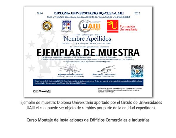 Diploma Universitario Montaje de Instalaciones de Edificios Comerciales e Industrias Formación Universitaria