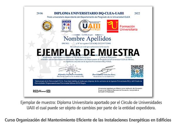 Diploma Universitario Organización del Mantenimiento Eficiente de las Instalaciones Energéticas en Edificios Formación Universitaria