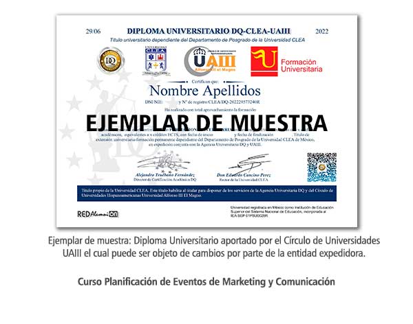 Diploma Universitario Planificación de Eventos de Marketing y Comunicación Formación Universitaria