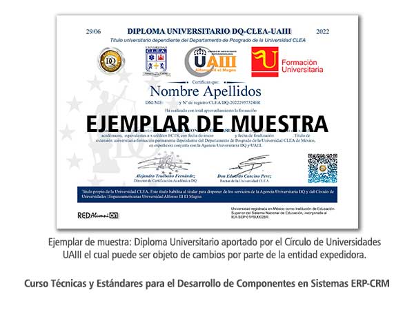 Diploma Universitario Técnicas y Estándares para el Desarrollo de Componentes en Sistemas ERP-CRM Formación Universitaria