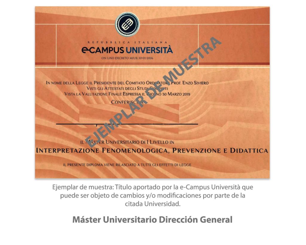Título Oficial de Máster Universitario Dirección General Acreditado por eCampus Università